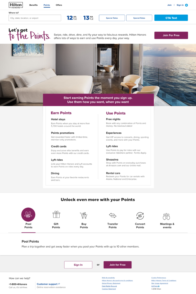 Screenshot of Hilton Honors Points page