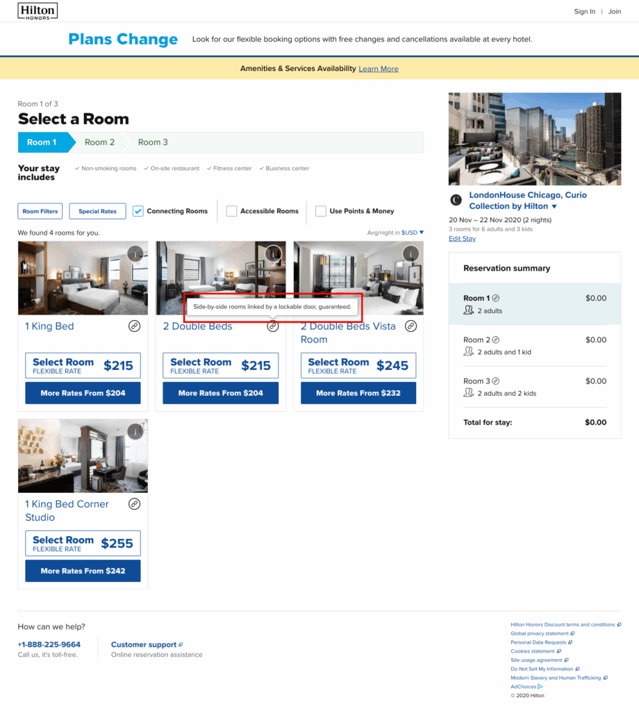 Tooltip that reads, Side-by-side rooms linked by a lockable door.